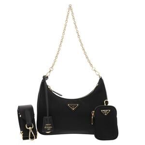 PRADA Edition Shoulder Bag Chain Tessuto Leather Clutch Black